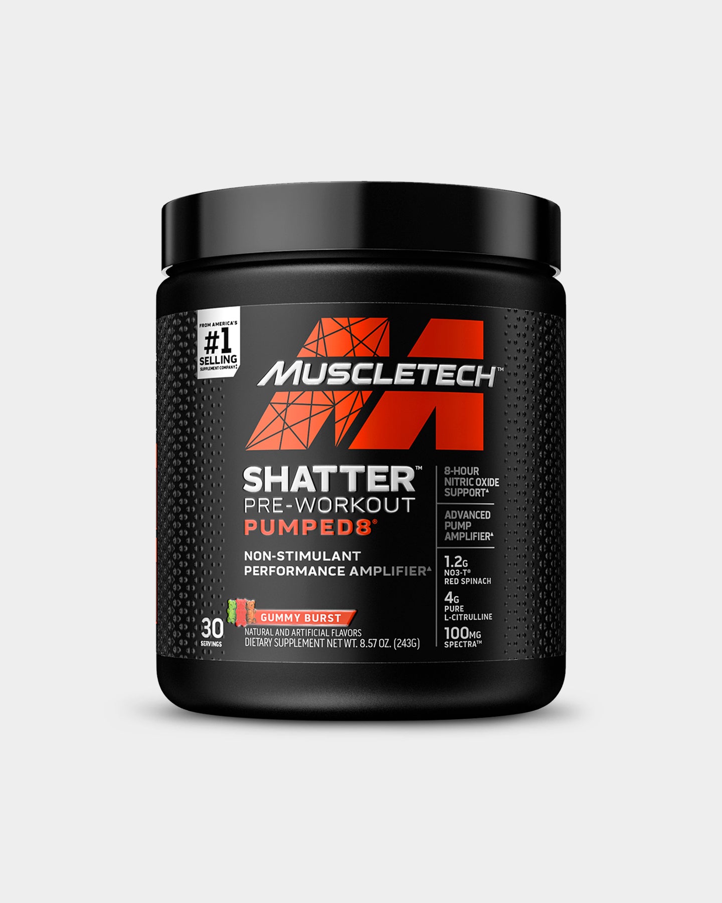 MuscleTech Shatter Pumped 8 Pre-Workout | Stim-Free - Blueberry Lemonade (30 Servings)