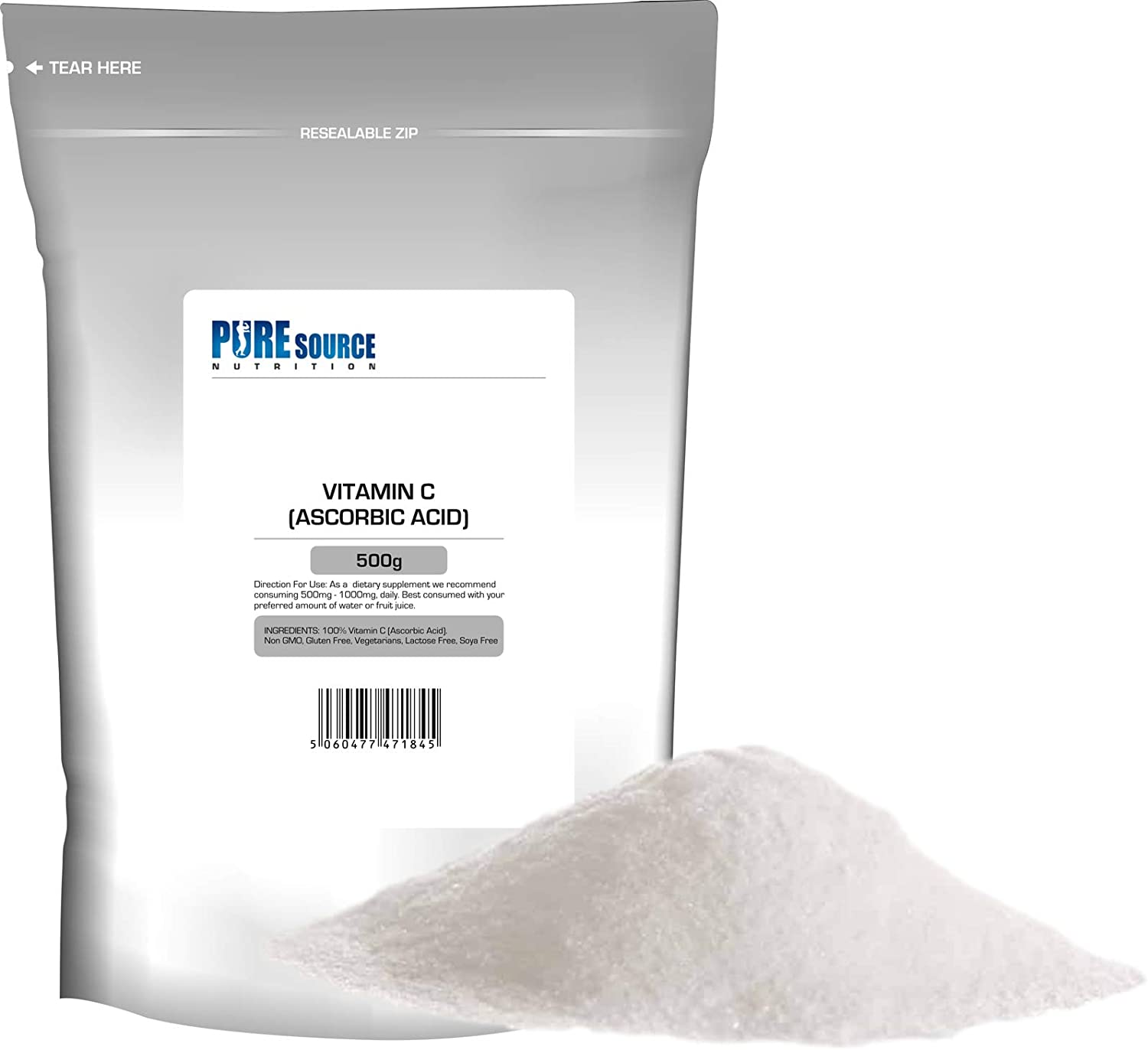 Pure Source Nutrition Ascorbic Acid - White Label - Unflavoured (500g)